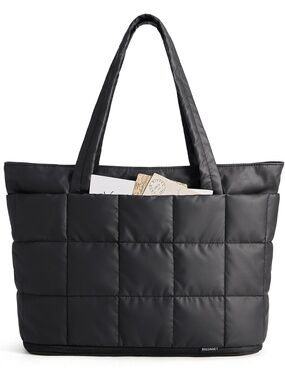 Women's Black Patch Pocket Waterproof Expandable Puffer Quilted Tote Handbag